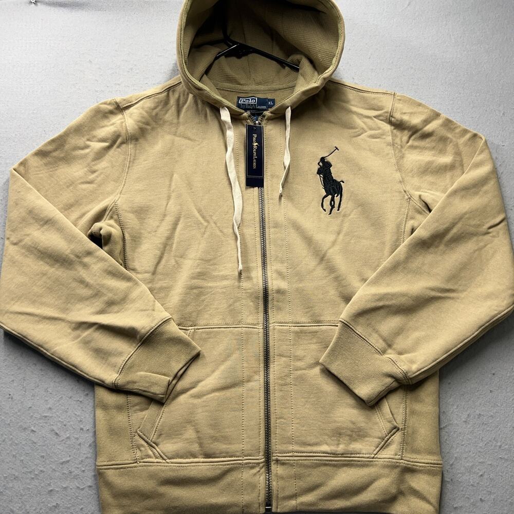 Polo Ralph Lauren Big Pony Full Zip Hoodie XL NWT Tan Black Pony Same Day Ship